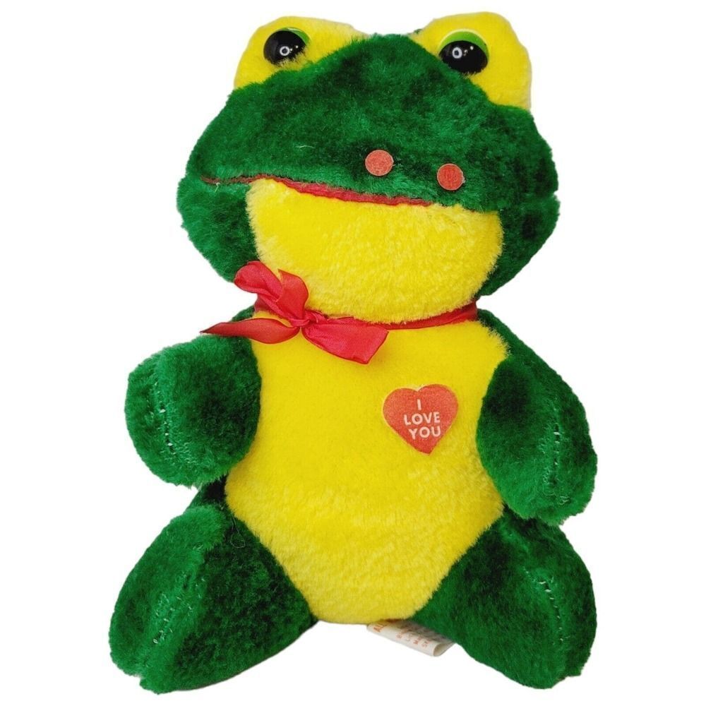 RARE Vintage Shalom Toy Co Frog I Love You 7.5" Plush Stuffed Animal Toy